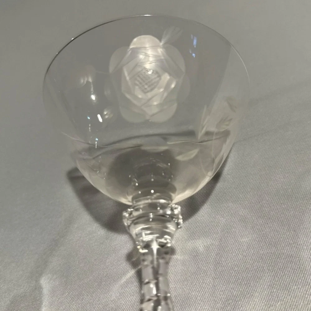 Art Deco Hand Cut Champagne Dessert Glasses Rose Design-A Pair